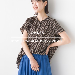 Button Shirt/Blouse Band-Collar Shirt Rayon French Sleeve 2024 Spring/Summer