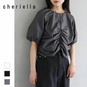Button Shirt/Blouse Gathered Blouse Puff Sleeve