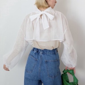 Button Shirt/Blouse Gathered Tulle Tops