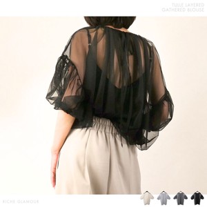 Button Shirt/Blouse Tulle Gathered Blouse Layered 【2024NEW】