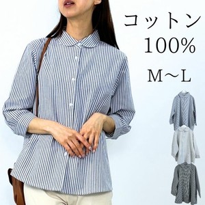 Button Shirt/Blouse Pullover 3/4 Length Sleeve Stripe Check Tops