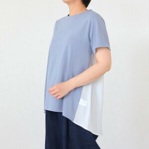 異素材使い　Aラインチュニック　半袖　Tシャツ