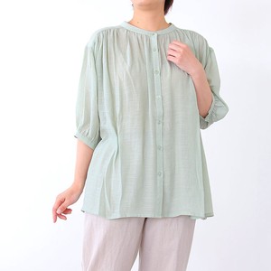 Button Shirt/Blouse Tunic Gathered Blouse Short-Sleeve 5/10 length 2024 Spring/Summer