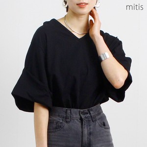 T-shirt Tunic T-Shirt Roll-up V-Neck Wide Sleeve Straight