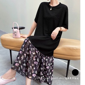 Casual Dress Plain Color Floral Pattern Spring/Summer One-piece Dress Short-Sleeve Simple