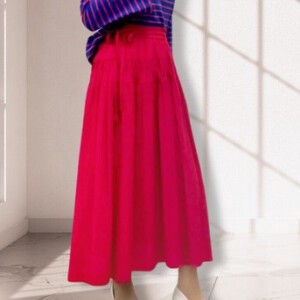 Skirt Pintucked Linen-blend Switching