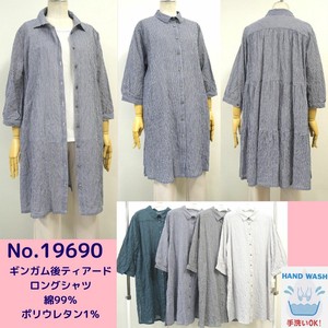Button Shirt/Blouse Checkered Tiered 7/10 length 2024 Spring/Summer
