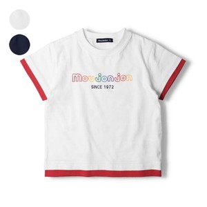 カラフルロゴプリント半袖Tシャツ   M32809   本体綿100%、カラフルロゴ、袖・衿ぐり配色、シンプル