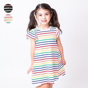 Kids' Casual Dress Colorful One-piece Dress Border Short-Sleeve Simple