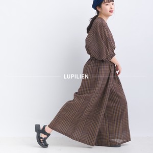 Full-Length Pant Check Cotton Crepe Wide Pants Natulan Listed