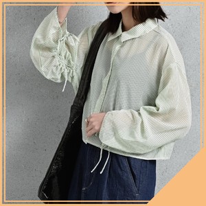 Button Shirt/Blouse Sheer Stripe Shirring