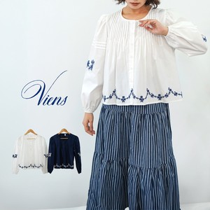 Button Shirt/Blouse Oversized Floral Pattern Cotton Embroidered 2-colors 【2024NEW】