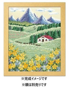 オリムパス　クロスステッチ　ししゅうキット　オノエ・メグミ　7425　アルプスの山並みとハイジの花畑