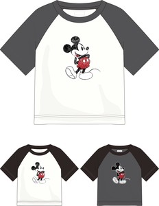 【2024新作】Mickey Mouse かすれプリントリブチビT/プリントTシャツ　レディース