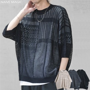 Sweater/Knitwear Dolman Sleeve Crew Neck Switching Short-Sleeve