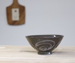笠間焼　渦紋茶碗　黒御影透明
