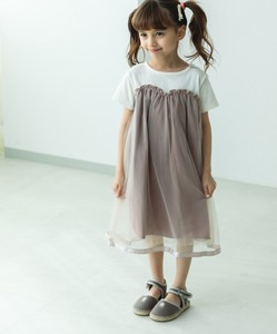 儿童洋装/连衣裙 异材质拼接/对接 短袖 洋装/连衣裙 薄纱