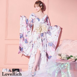 1283蝶々柄 フリル 花柄 ロング 豪華 帯 花魁 着物 ドレス コスプレ ハロウィン キャバドレス