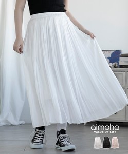《 aimoha select 》シルクタッチスカート フレア ロングスカート ウエストゴム 光沢感 ボリューム