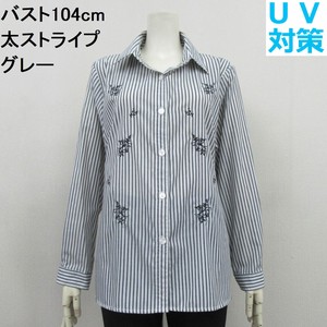 Button Shirt/Blouse Shirtwaist Stripe Embroidered