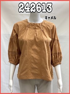 Button Shirt/Blouse Tops Shirring Embroidered Ladies' 2024 NEW