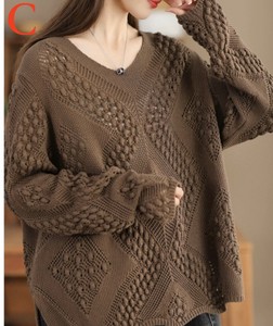 Sweater/Knitwear Knitted Plain Color Long Sleeves V-Neck Ladies