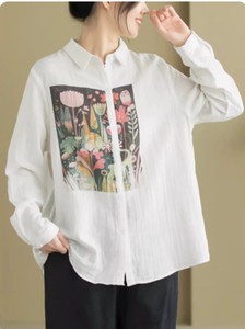 Button Shirt/Blouse Long Sleeves Floral Pattern Ladies