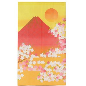 のれん さくらと富士 桜　サクラ  HANAMI  花見さくら 和風 和柄 オレンジ 85×150cm