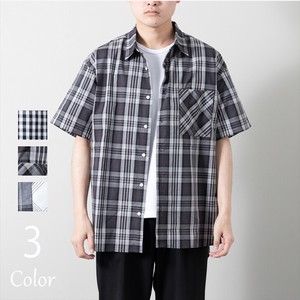 シャツ 半袖 ビッグシルエット オーバーサイズ レギュラーカラー チェック柄 平織 ビッグシャツ メンズ
