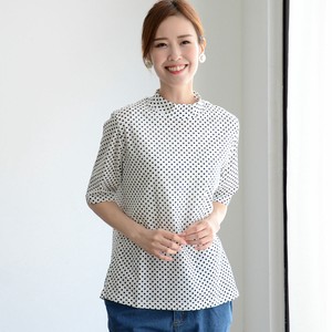 T-shirt High-Neck Polka Dot Cut-and-sew 5/10 length Made in Japan