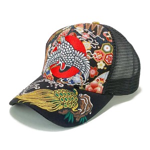 【定番品】「鶴亀」刺繍メッシュキャップ　ヤング帽子