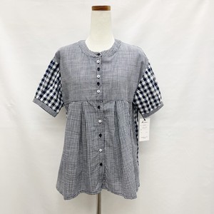 Button Shirt/Blouse Front Opening Checkered 2024 Spring/Summer