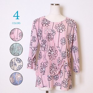 T-shirt Ribbon Waist Printed Flowers Cut-and-sew 2024 Spring/Summer