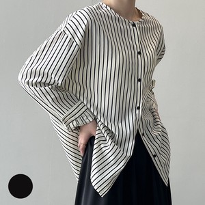 Button Shirt/Blouse Collarless Stripe Spring/Summer