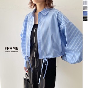 Button Shirt/Blouse Stripe Drawstring Short Length 【2024NEW】