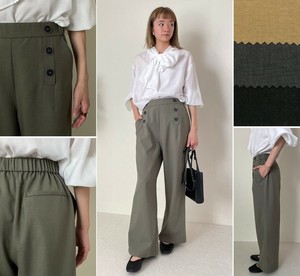 长裤 斜纹 精致优雅 缝线/拼接 宽版裤