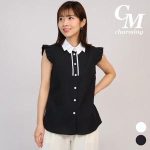 Button Shirt/Blouse Ruffle Plain Color Sleeveless Front Opening NEW