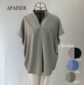 Button Shirt/Blouse Pullover Stripe Ladies'