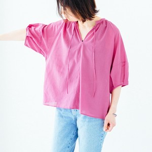Button Shirt/Blouse Cotton Voile Puff Sleeve Ladies'