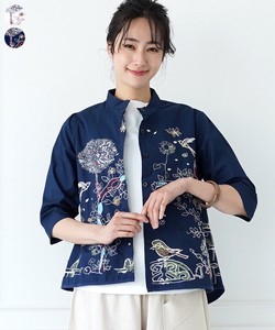 Button Shirt/Blouse Shirtwaist Cotton Embroidered Short Length 6/10 length 【2024NEW】