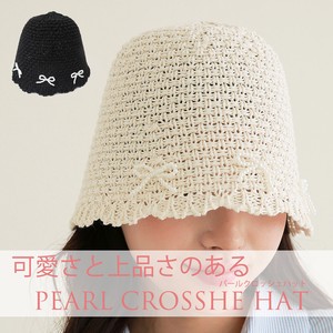 旅行 夏帽子 クロッシェハット レディース ペーパー混 ミニパール装飾 ワンピースに合わせる HK
