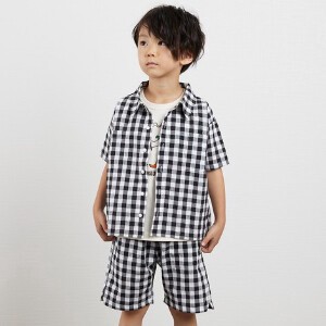 Kids' Short Sleeve Shirt/Blouse Setup Kids Checkered 2024 Spring/Summer