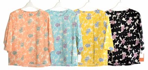 Button Shirt/Blouse Pudding Floral Pattern 7/10 length Made in Japan