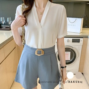Button Shirt/Blouse Plain Color Summer Casual Spring Short-Sleeve Simple