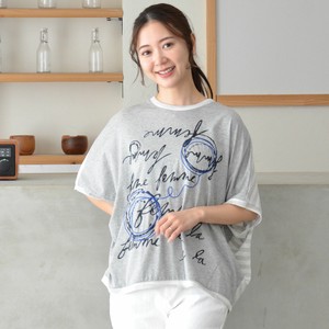 T-shirt Dolman Sleeve Plain Color Pudding Border Cut-and-sew