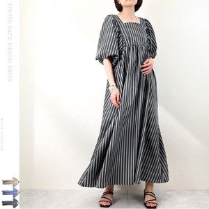Casual Dress Back Ribbon Stripe One-piece Dress 【2024NEW】