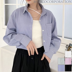 Button Shirt/Blouse Plain Color Stripe Pocket Short Length 【2024NEWPRODUCT♪】