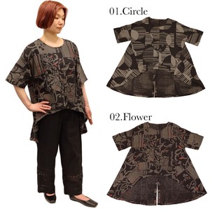 Button Shirt/Blouse Collarless Printed Japanese Pattern Ladies