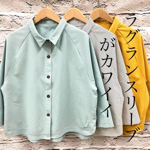 Button Shirt/Blouse Raglan Sleeve Plaid