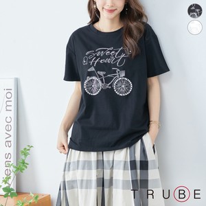 【2024新作】【M〜L】パールラインストーン自転車デザインTシャツ　(C31-874)(5号店)FM5